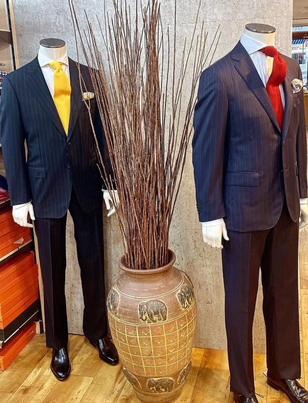 Fine pinstripe suits at Demain Est.1953, Reading menswear boutique